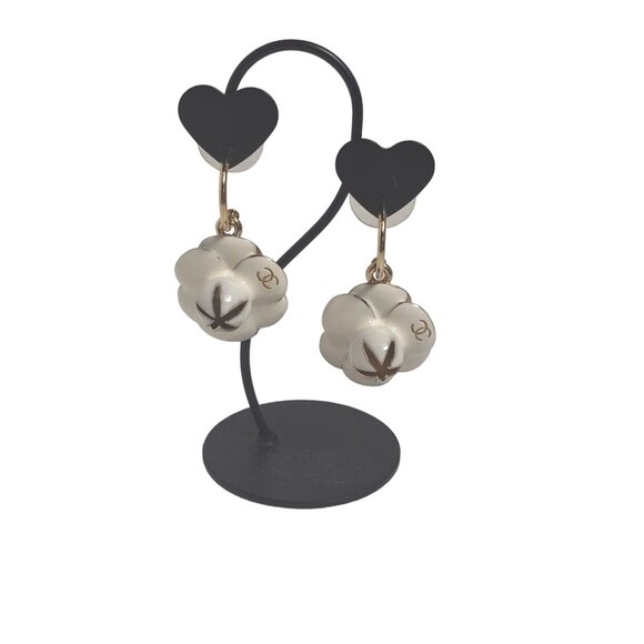 CHANEL Authentic White Logo Earrings